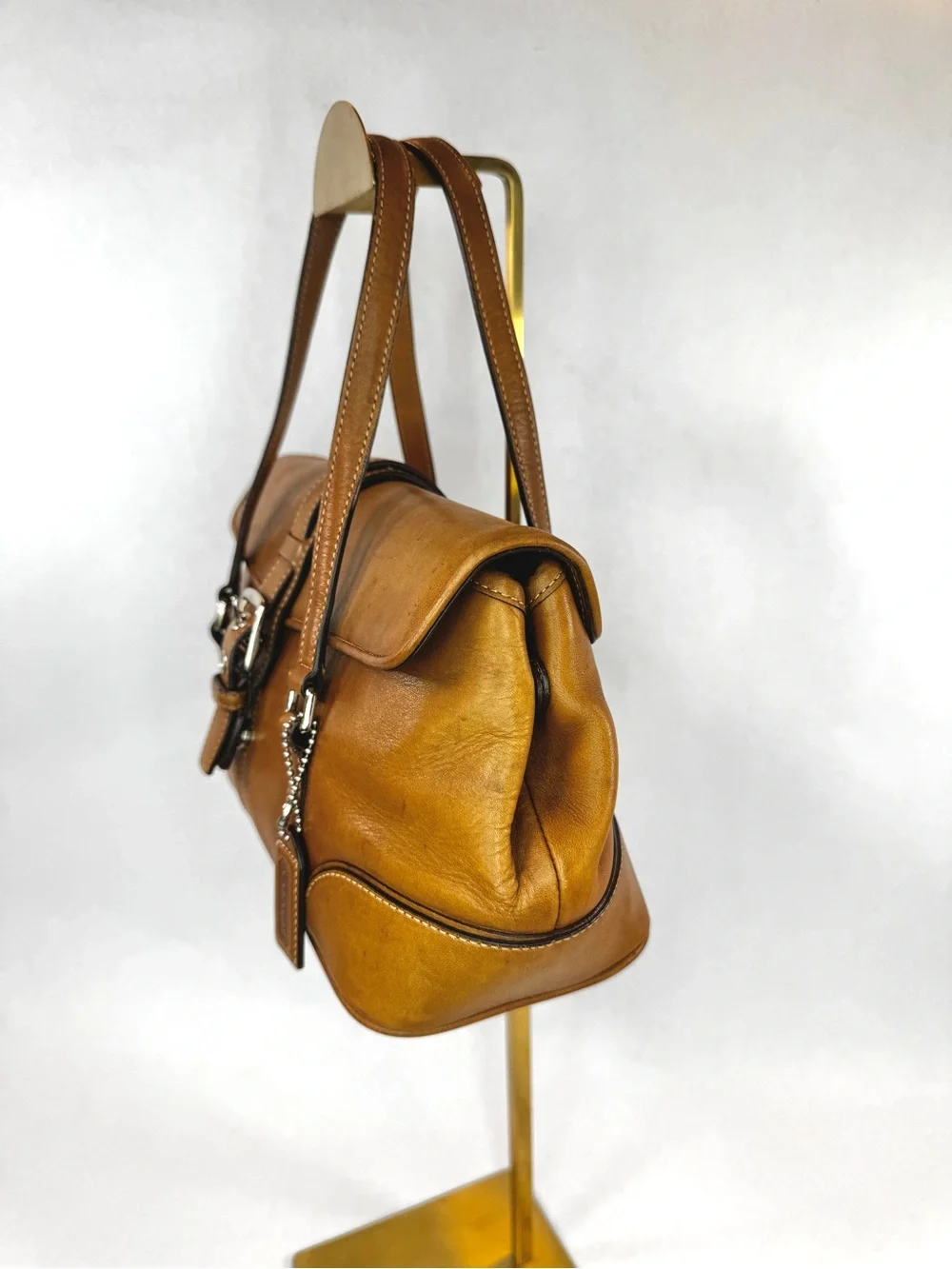 Vintage Coach Hamptons Flap Satchel 9267 British Tan Leather Shoulder Bag
